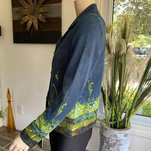 Simply Art Dolcezza Blue Green Fall Button Up Jacket S M - Picture 2 of 13